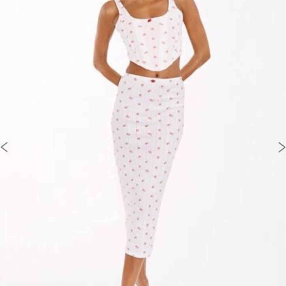 With Jean Dylan Midi Skirt in Red Pointelle